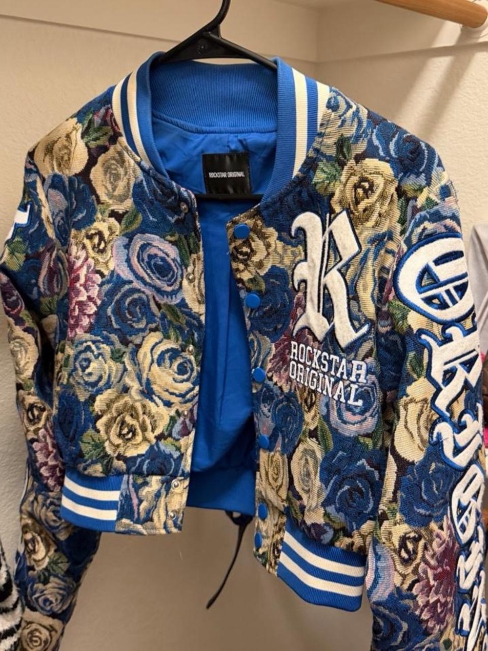 Rockstar Original Women's Blue Floral Varsity Jacket